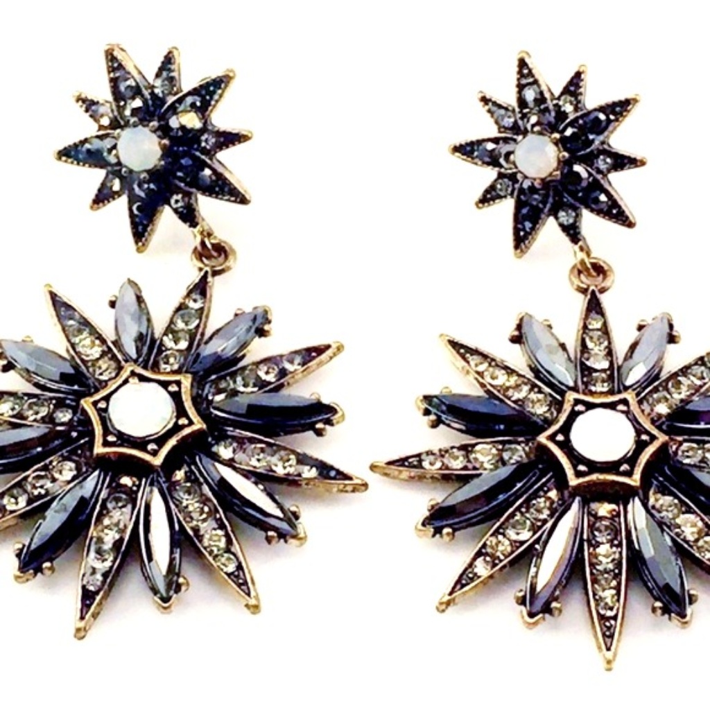 Gray Rhinestone Star Earrings Runway Statement